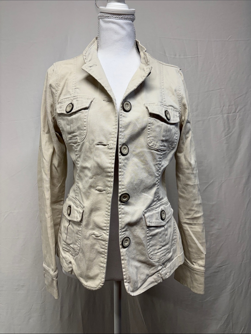 Light Cream Button-Front Utility Jacket for Women